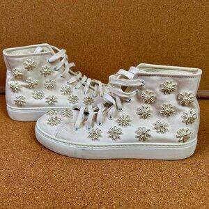 Simone Rocha Beaded White Hi-Top Pearl Floral Sneakers Womens Size EU 37 / US 7